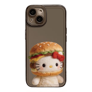 Hellokitty适用iphone17手机壳苹果16promax15凯蒂猫14plus透明13女12卡通11mini情侣xr汉堡air可爱x软xs黑皮