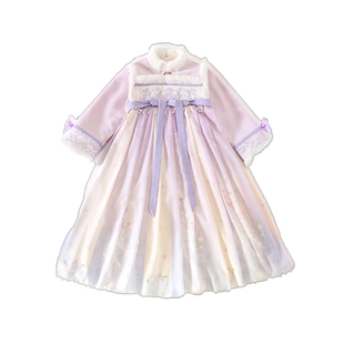 汉服女童冬季2025新款古风高端儿童唐装拜年服国风加绒加厚连衣裙