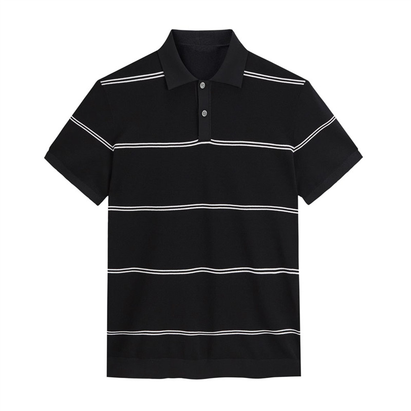 条纹白色织带提花商务翻领POLO保罗衫男装夏季横纹短袖T恤潮N049