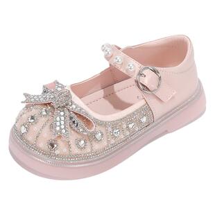 女童鞋子儿童公主小皮鞋2026春秋款小女孩秋季珍珠走秀软底水晶鞋