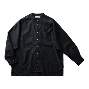 秋季新品 桑妮库拉/Sunny clouds男式棉麻立领宽松蝙蝠袖衬衫黑色