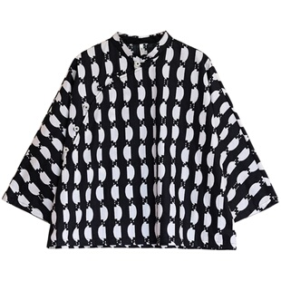 不蔓不枝【山青】纯棉几何印花中式小衫短上衣文艺立领短袖原创夏