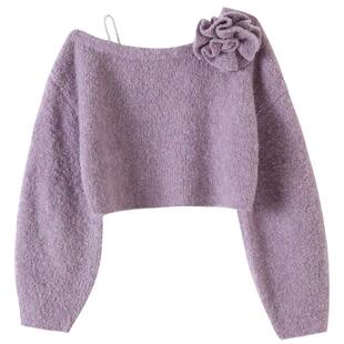 SNIDEL秋冬款甜美仿珍珠吊带斜肩花朵针织衫上衣SWNT245307