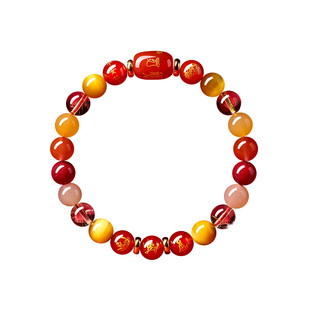 普陀山庆祥泰马年本命年手串真品朱砂南红三合六合天然水晶手链女