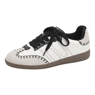 2026新款德训鞋女真皮手缝线圆头系带休闲鞋软底牛皮三杠内增高