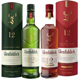 【2瓶装】Glenfiddich格兰菲迪12年+天使雪莉12年单一麦芽威士忌