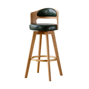 实木吧台椅现代简约酒吧椅子靠背旋转高脚凳吧台凳前台高脚椅家用