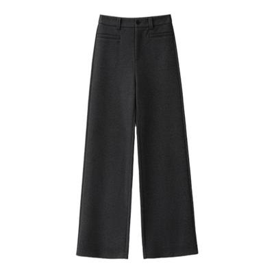 韩氏伊人加绒羊毛窄版直筒裤女冬季厚款垂感显瘦休闲糯米阔腿裤子