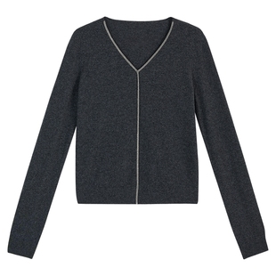 YINER音儿2025冬季新款法式阿拉善纯山羊绒V领链条装饰针织衫套头