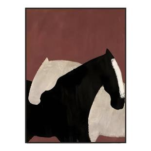 侘寂风抽象骏马客厅装饰画复古玄关挂画中古意式沙发背景墙落地画