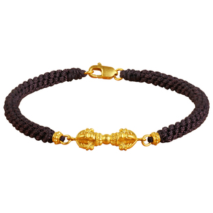 黄金双耳金刚杵手链古法手绳弹簧连接编织扣足金999男女款绳送礼