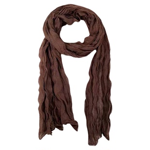 褶皱废土棉麻围巾女云南旅游拍照棕色复古丝巾披肩文艺氛围感斗篷