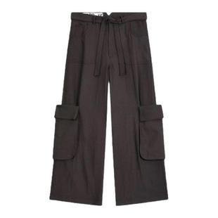 【现货】fletta bloom韩国小众大口袋腰带系绳拉链休闲宽松工装裤