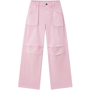 太平鸟高腰阔腿直筒牛仔裤2026春季粉色工装伞兵牛仔裤A3HAE2355