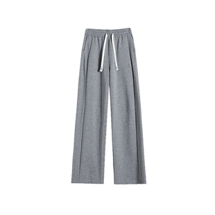 【分割设计】黑色运动裤女款2025新款冬加厚绒裤外穿加长阔腿裤W