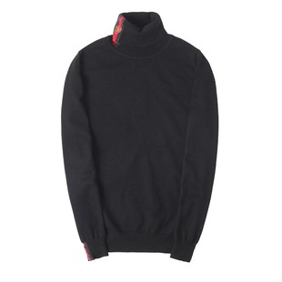 韩版紧身潮男士毛衫2024冬新款男士帅气高领刺绣字母毛线衣针织衫