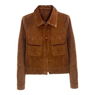 茉萱进口山羊反绒皮外套真皮衣女2025新款时尚复古机车翻领皮夹克