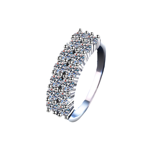 s925银镀18K铂金钻石戒指1.4克拉莫桑钻戒指满钻排戒莫桑石女戒指