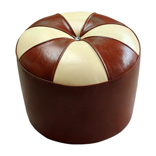 客厅生态真皮换鞋凳小皮圆凳子茶几搁脚矮凳家用实木皮墩子家具软