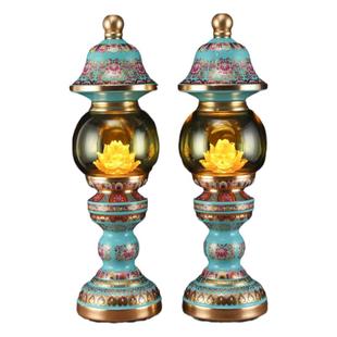 新款珐琅彩莲花灯敬佛前供灯家用灯LED长明灯充电合金神灯敬佛灯