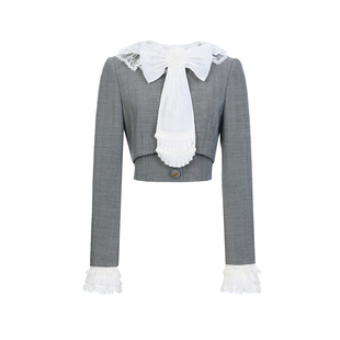 【Angelababy同款】lefame拉飞姆春季学院风蝴蝶结两件式短外套女