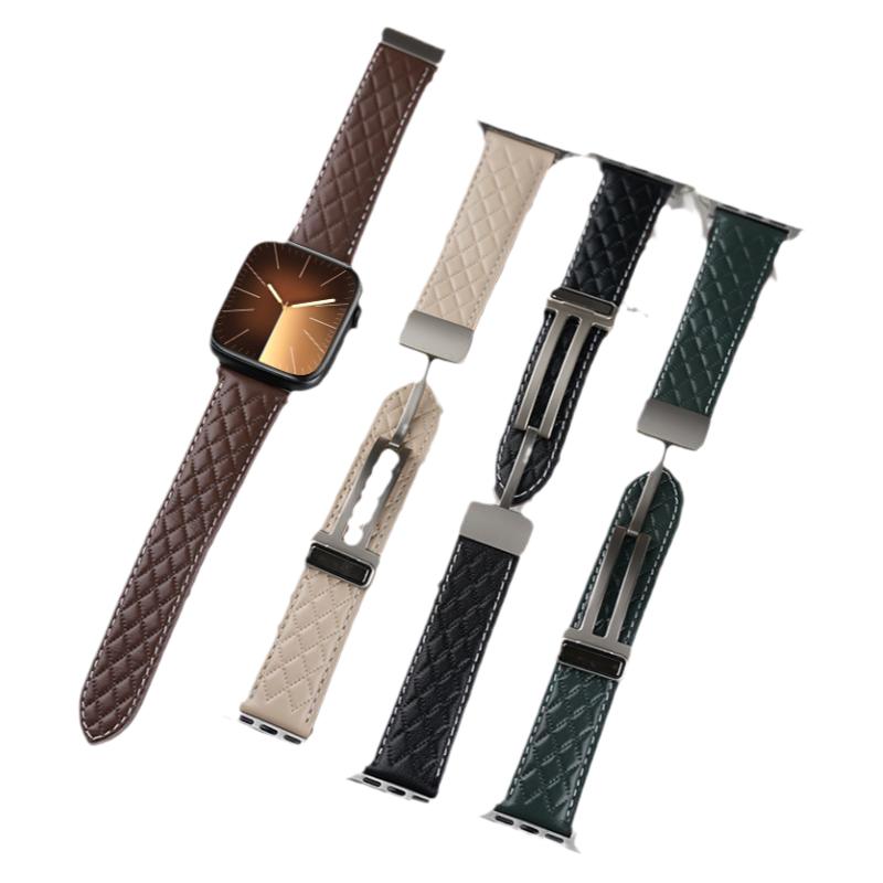 适用苹果iWatch菱形格磁吸扣表带
