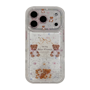 壳侣可爱小熊适用苹果17手机壳iPhone17promax新款16防摔保护套15硅胶14全包镜头小众高级感流沙液体女软日韩