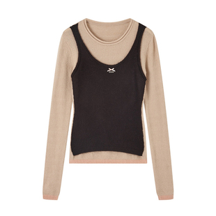 SOMESOWE毛衣女马海毛撞色背心叠穿长袖上衣2025冬季新款官方授权