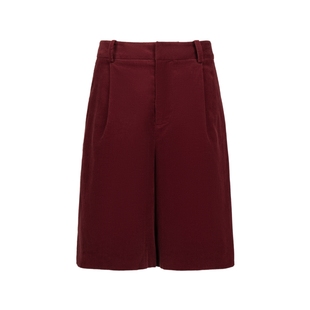 【自在新年】PH KARIN100%棉安可拉红灯芯绒五分裤女春装阔腿短裤