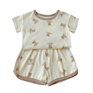 ins婴儿短袖短裤分体套装两件套夏季男女宝宝外出1岁纯棉薄款爬服