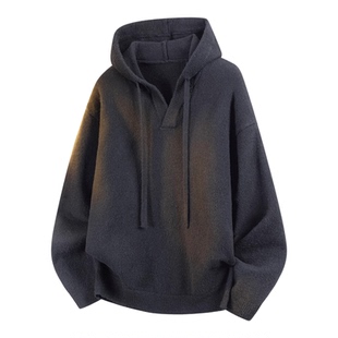 花花公子高街纯色连帽针织衫毛衣男士秋冬季新款美式高级感卫衣男