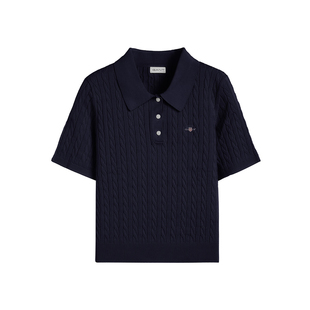 【绞绞者】GANT/甘特26春夏新款女士休闲圆领短袖翻领绞花针织衫