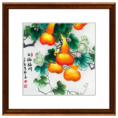 手工刺绣餐厅挂画五福临门