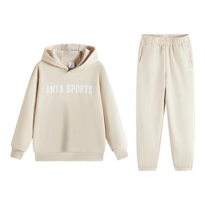 安踏儿童加绒运动套装2024秋冬季新款保暖男童连帽卫衣裤子两件套
