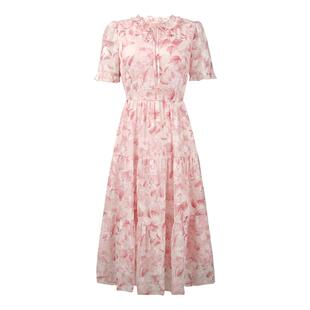 未风粉色雪纺碎花连衣裙女夏季2026新款小个子气质时尚长款裙子