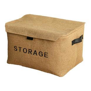 ins风棉麻收纳筐环保带盖带字母收纳篮护肤品杂物储物收纳盒神器