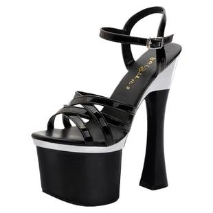 超高跟鞋欧美18cm粗跟防水台凉鞋模特训练大码走秀鞋宴会鞋恨天高