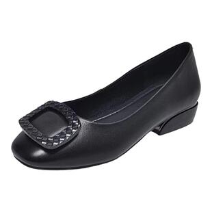 头层牛皮真皮单鞋一脚蹬低跟软底春秋季女士皮鞋时尚红色妈妈鞋SN