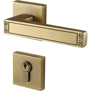 名门静音门锁中式室内卧室房间锁具古典风木门把手分体黄古铜枪色