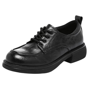 星期六厚底系带乐福鞋女士秋冬季2025新款英伦增高通勤黑色小皮鞋