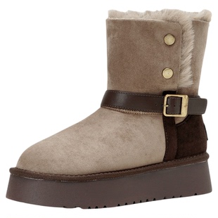 达芙妮厚底雪地靴女款2026新款冬季加绒保暖棉鞋子中筒面包靴子女