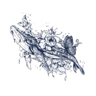 她画 大鱼海棠 果汁贴纹身植物草本半永久防水女持久花臂鲸鱼大图