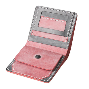 DIY材料包雾蜡皮钱包 自己缝线带零钱袋个性撞色 支持刻字