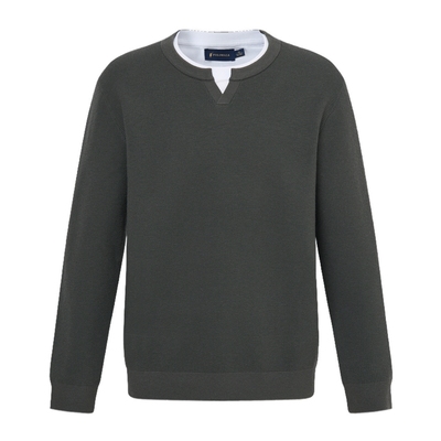 POLOWALK男式针织衫2025秋季新品圆V领假两件休闲上衣百搭打底衫