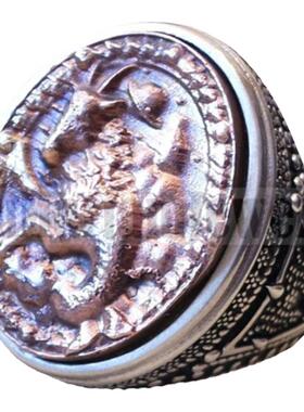 摩羯座星座古董青铜纯银戒指男士