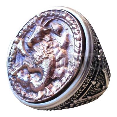 摩羯座星座古董青铜纯银戒指男士