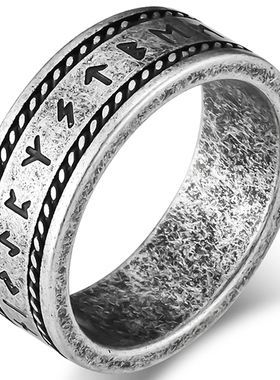 男钛钢欧美卢恩符文戒指维京嘻哈