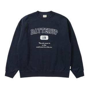 Batterup2025新款外套日系纯棉贴布绣花套头藏青色圆领卫衣男春秋