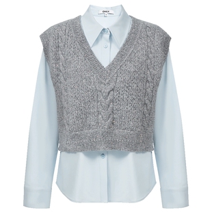 【两件套】ONLY2026春季新款通勤针织马甲翻领正肩长袖衬衫上衣女