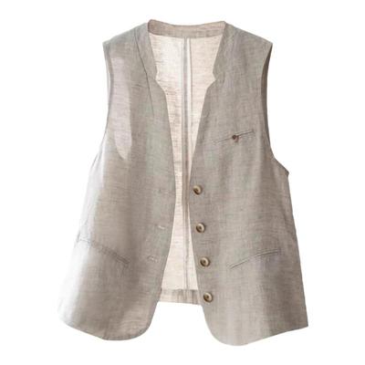 7697-2亚麻轻薄休闲V领马甲女2025夏季薄款棉麻洋气时尚马夹刺绣